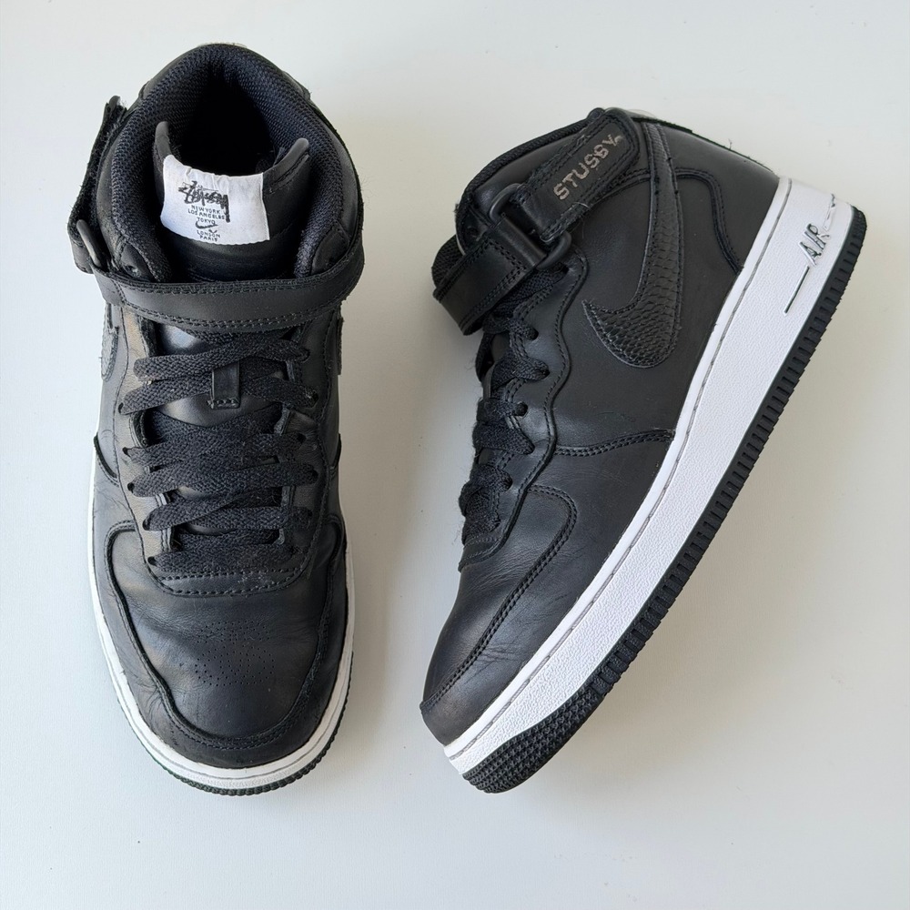 Stussy x Nike Air Force 1 Mid Mens 6‎ Black Snakeskin Retro Leather Sneakers